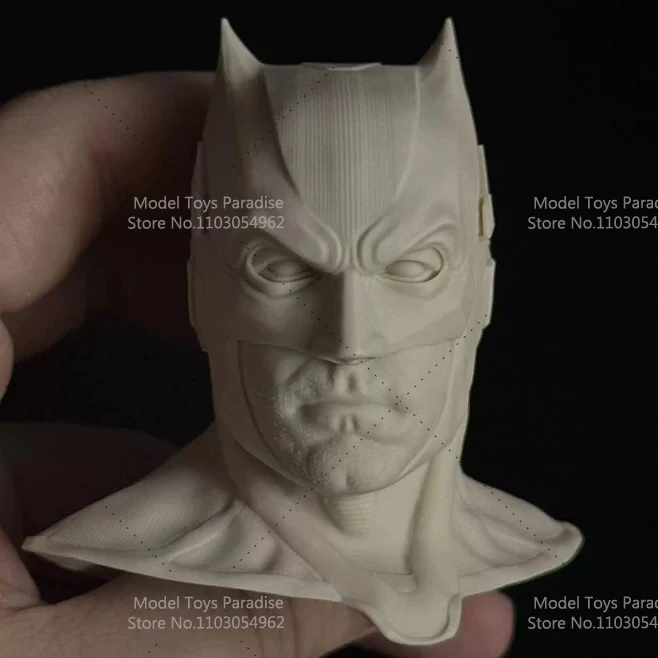 Unpainted 1/6 Batman White Model Head Bruce Wayne Bale Robert Pattinson Super Hero Head Sculpt Fit 12inch Soldier Action Figure