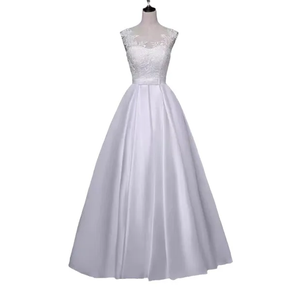Vestido de fiesta de boda de satén de Ángel adjunto hasta el suelo sin mangas para mujer vestido de novia blanco Vestidos