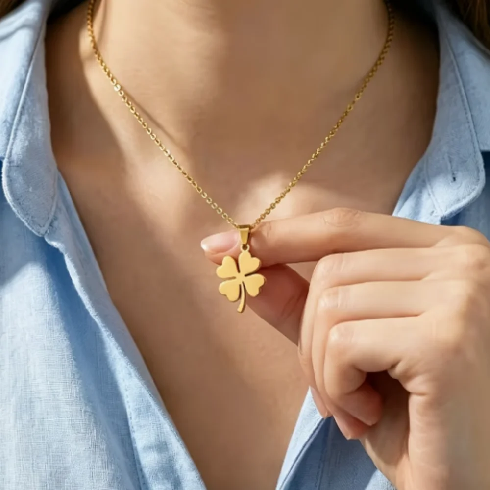 Minimalist Clover Necklace, Stainless Steel Lucky Four Leaf Pendant, Exquisite Lucky Jewelry Gift