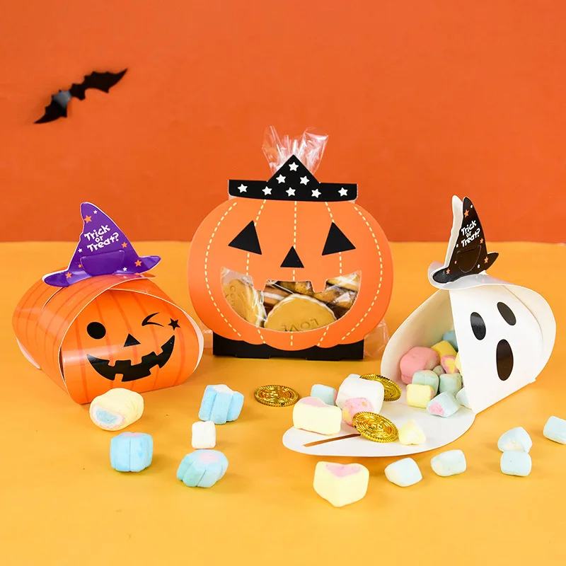 

8/10Pcs Halloween Candy Box Pumpkin Ghost Cookies Gift Packaging Boxes Trick Or Treat Halloween Party Decoration Supplies