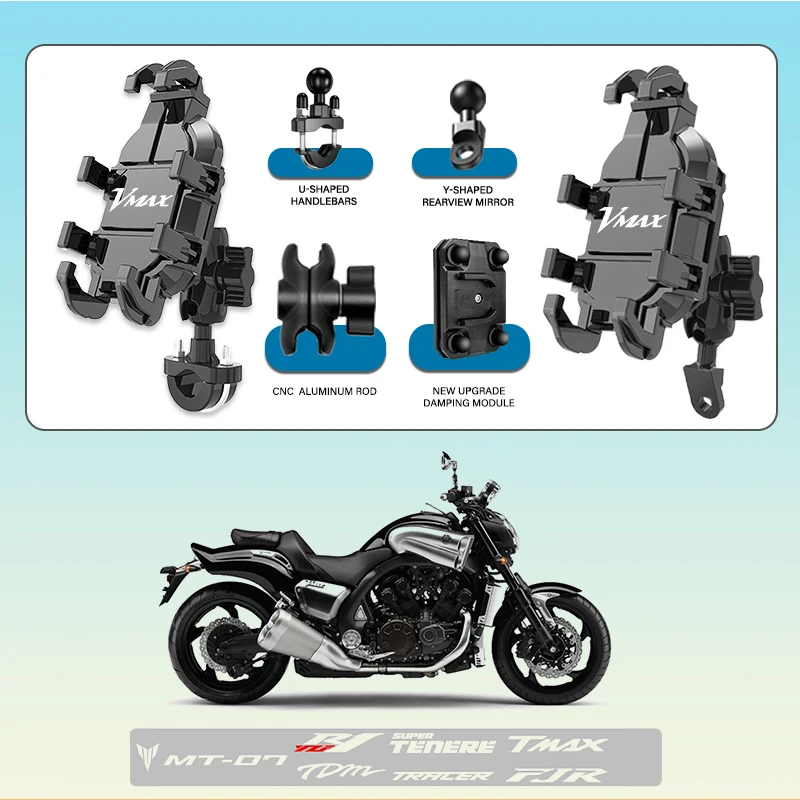 

For YAMAHA VMAX 1200 1700 V-MAX 1200 NMAX N MAX Upgrade Phone Mount Stand Motorcycle Holder 360° Rotatable ABS Adjustable