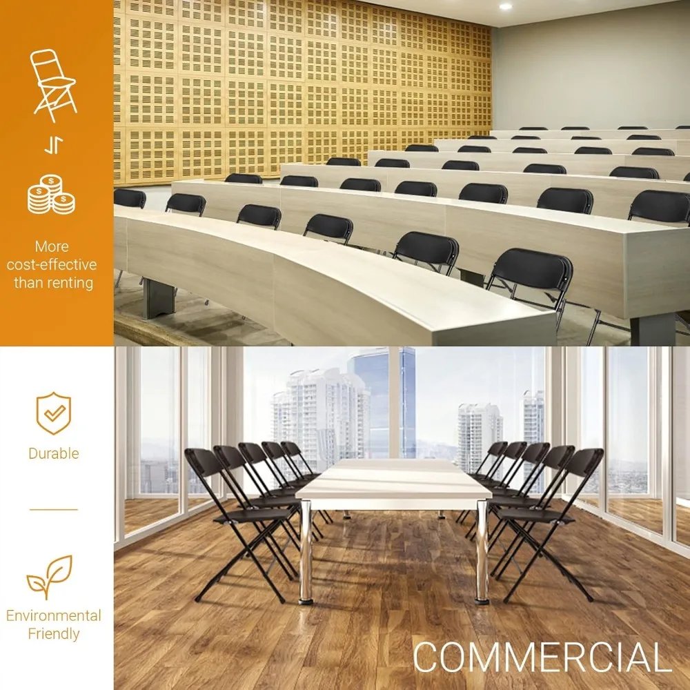 Portable Folding Metal Chairs with Solid Plastic Seats for Outdoor Events, Parties, and Dining - 10 Pack