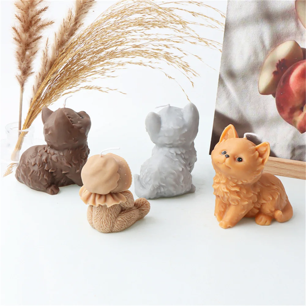 Cute Animal Pet Silicone Candle Mold Kitten Cat Dog Fox Aromatherapy Gypsum Soap Chocolate Fondant Baking Mould Home Decor Gifts