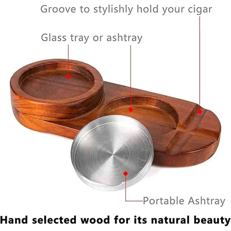 Cigar Ashtray Coaster Creative Ashtray Box Wooden Ash Tray Cigar Rest Smoking Accessories Whiskey Glass Tray and Cigar Holder - Image 2