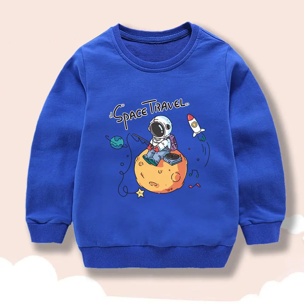 Kinder-Sweatshirt für Jungen, Weltraum-Astronauten-Cartoon, Rundhalsausschnitt, langärmelig, Pullover, Frühlings-Freizeitoberteil, Größe 110–160