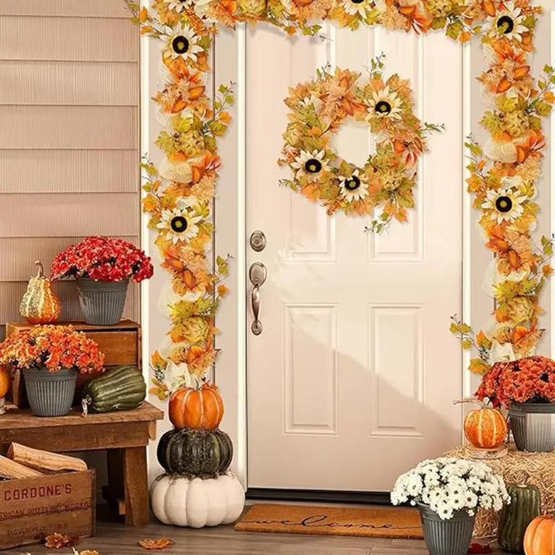 Fall Garland For Mantle Artificial Autumn Foliage Garland Frame Doorway Backdrop Decor For Home Wedding Party Berries Sunflower