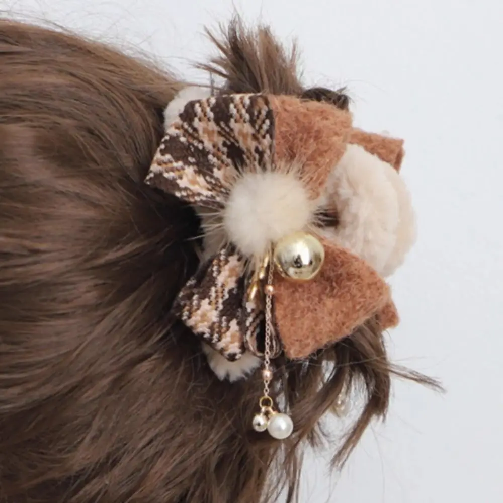 Personalized Bow Christmas Hair Claw Tassel Grab Clip Winter Claw Clip Headdress Ball Christmas Shark Clip Ladies