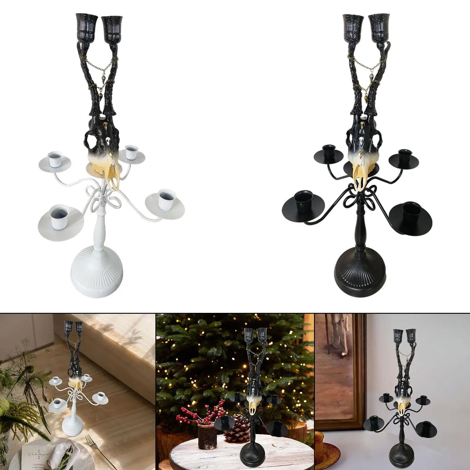 

Cow Skull Head Decor Multi Arm Candlestick Candle Holder Candelabra for Halloween New Year Kitchen Housewarming Living Room