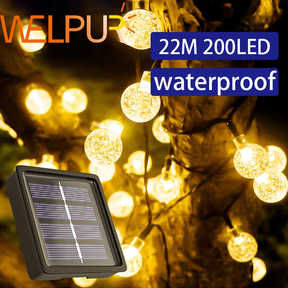 22M 200LED Waterproof Solar Bubble Ball Light Outdoor Crystal Ball String Light 8 Modes Christmas Garden Decor Landscape Light