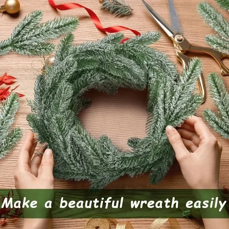 5/30Pcs Christmas Artificial Pine Needles Branches Snow Pine Fake Plants DIY Xmas Tree Wreath Ornaments Home Xmas New Year Gifts