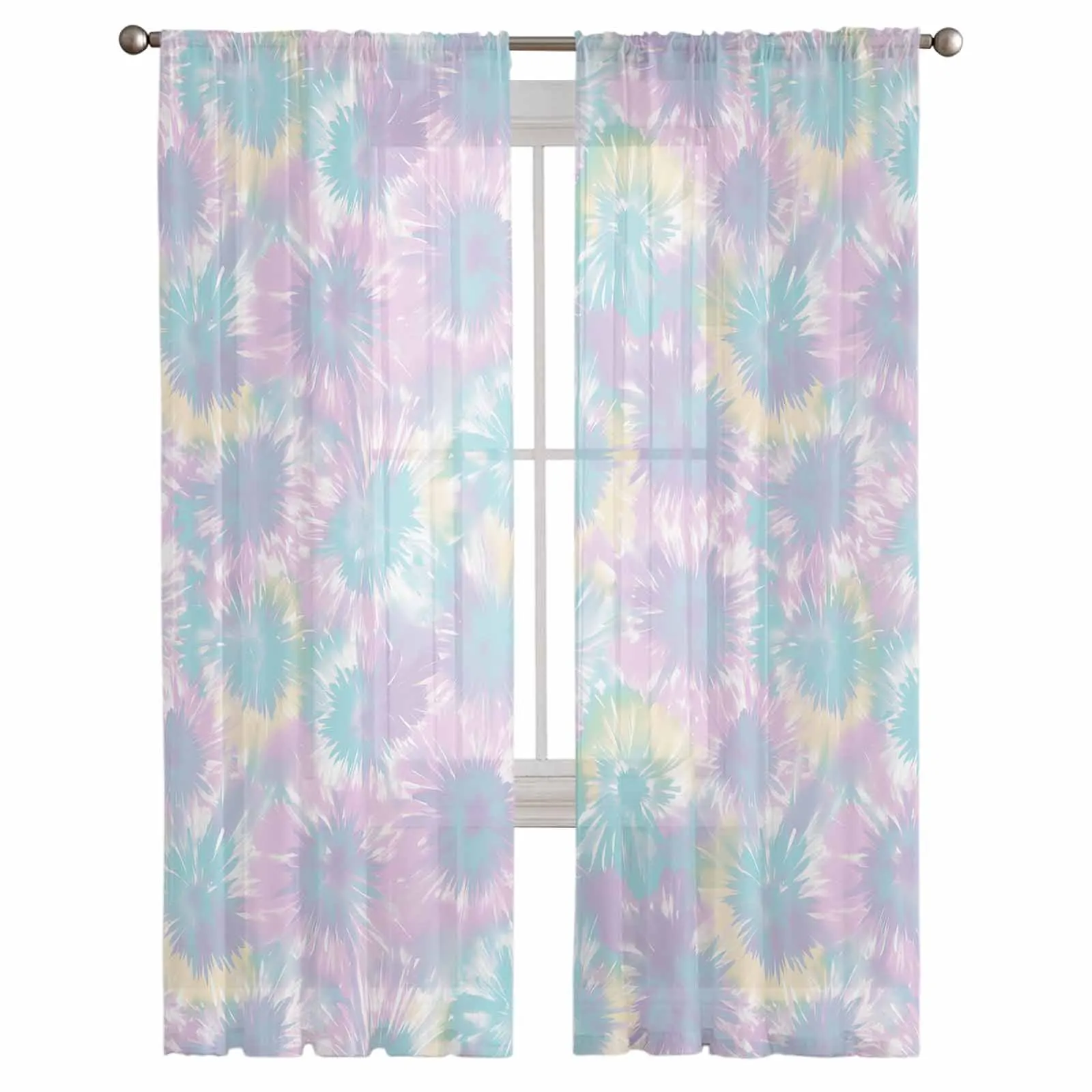 Tie Dye Ethnic Style Abstract Watercolor Window Tulle Curtains for Living Room Kitchen Modern Window Treatments Voile Curtains