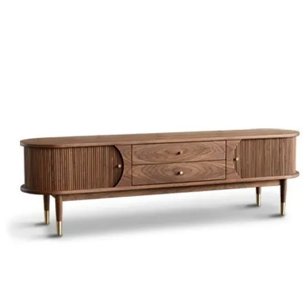 All solid wood rolling shutter door TV cabinet black walnut locker log living room locker