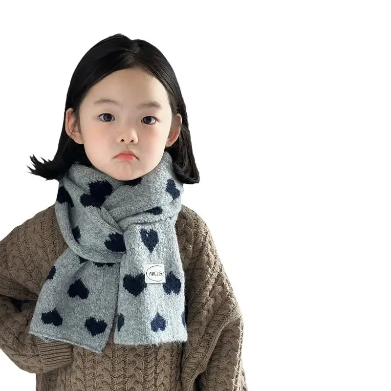 Koreanische Herbst- und Winter-Schals für Kinder, süßes Herz, weicher Strickmuffel, dicker, warmer Halstuch-Halswärmer – Detail 3