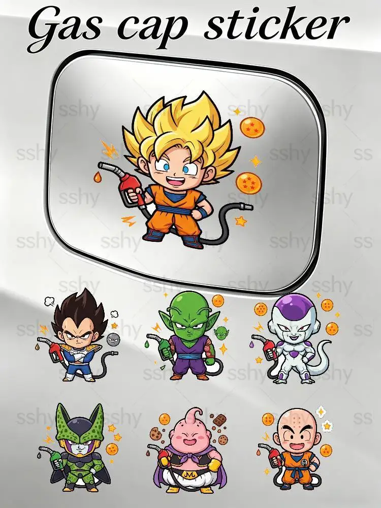 ANIME DRAGON BALL  Super Saiyan Goku Vegeta Cute & Funny Car Gas Cap Sticker Waterproof Fuel Tank Decor Decal
