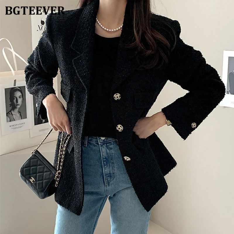 BGTEEVER Frühling Mode Kerb Kragen Damen Woolen Blazer Jacken Elegante Langarm einreiher Weiblichen Anzug Mäntel