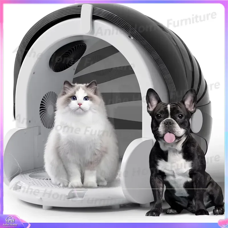 Foldable Automatic Pet Drying Box with 8 Fans 360° Airflow Temperature Control 4 Speed Settings Timer Quiet Safe for Dogs