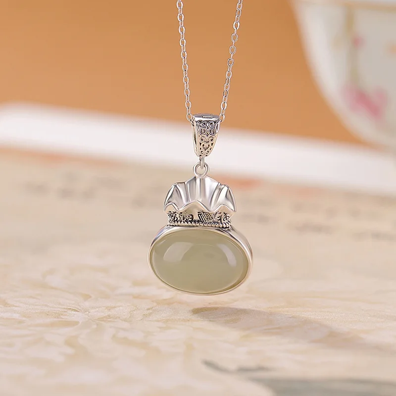 Hetian Amber S925 Sterling Silver Jade Lucky Bag Fortune Attract Wealth Rotatable Pendant
