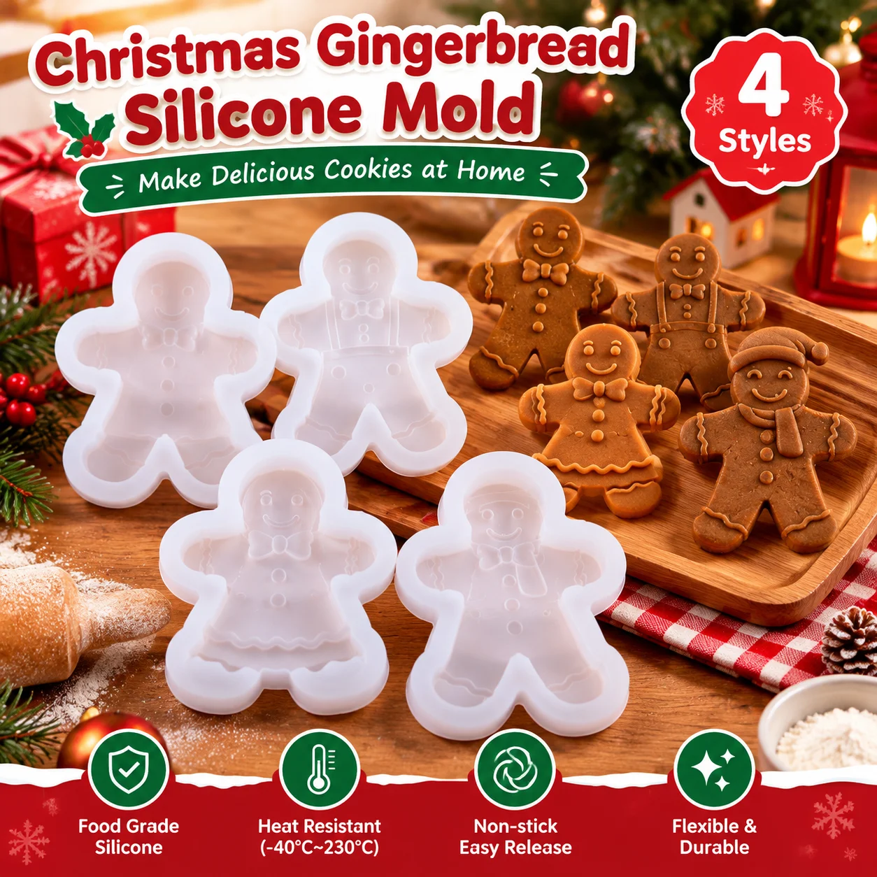 Soap Making Ins - Weihnachtlicher Lebkuchenmann-Silikonform DIY Handgemachte Aromakerze Schokoladen-Harz-Seifenform