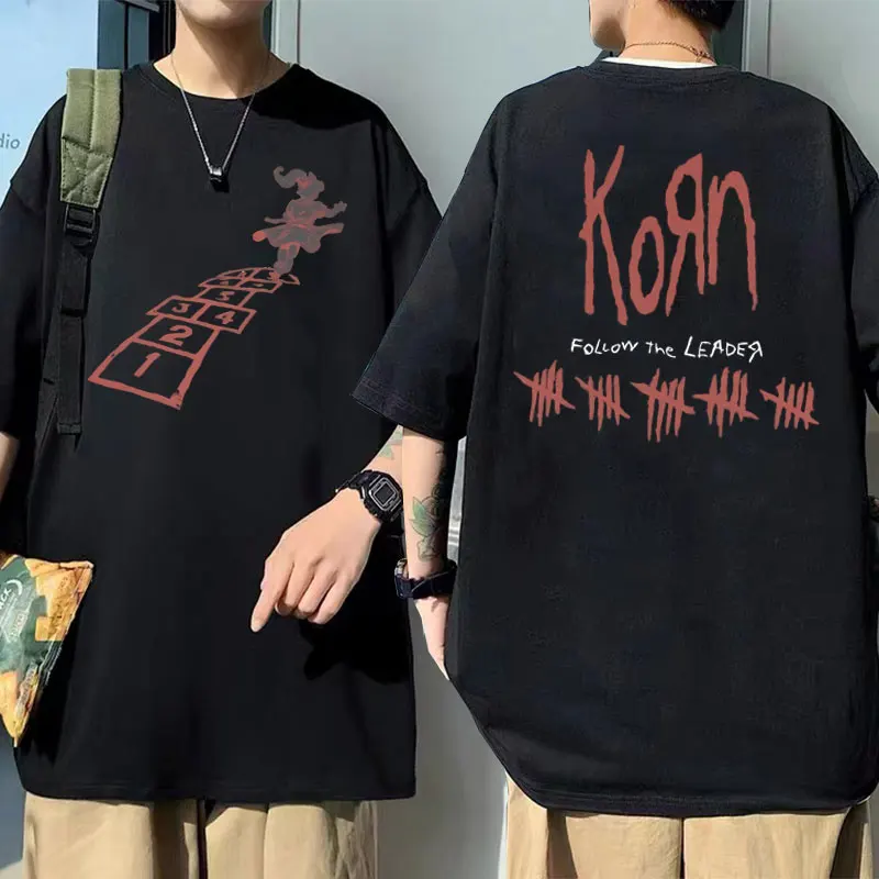 Rock Band Korn Follow The Leader Graphic T Shirt Men Women Fashion Loose Short Sleeve Tees Man Vintage Gothic Oversized Tshirt