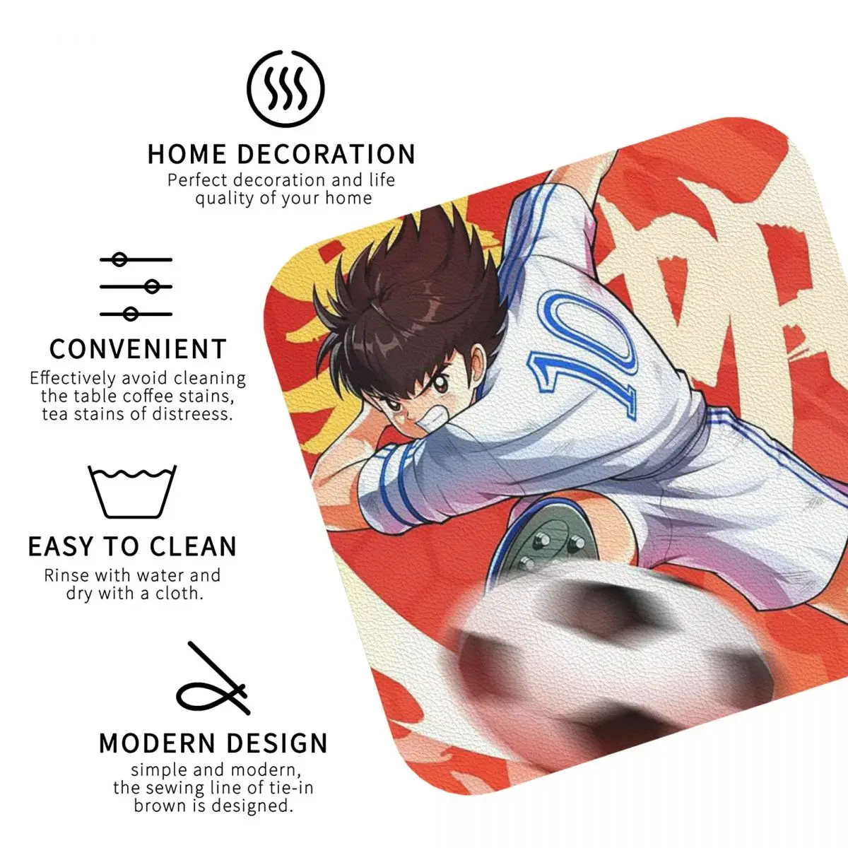 Captain Tsubasa Ozora Coasters Kitchen Placemats Waterproof Insulation Cup Coffee Mats For Decor Home Tableware Pads Set of 4