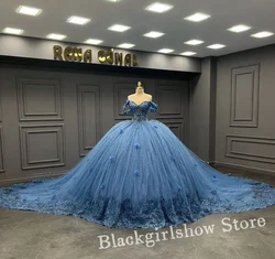 Elegant Princess Blue Quinceanera Dress 2024 Luxury Sheath Corset Sequin Applique Chapel Train vestido de 15 años