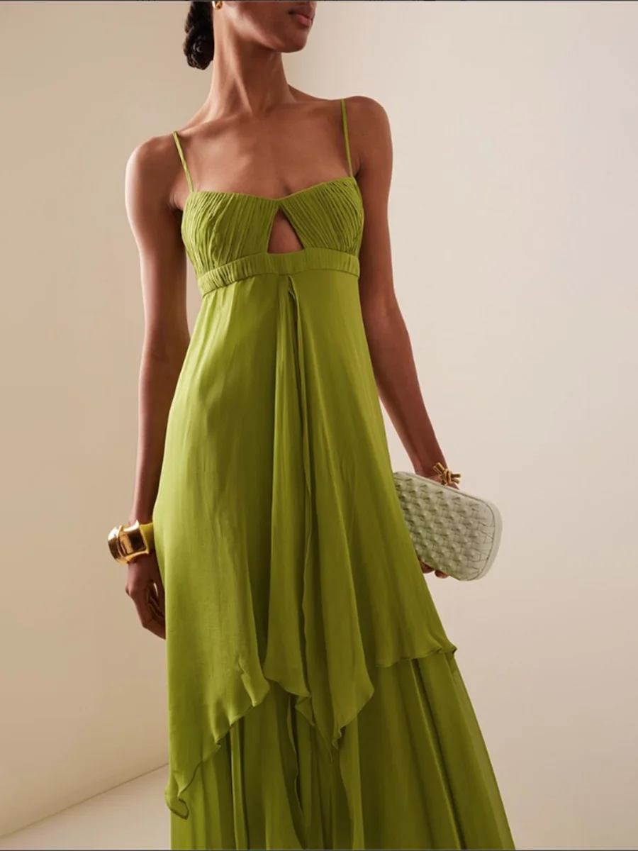 Vgh verão emendado recorte vestidos irregulares para mulheres gola quadrada sem mangas cintura alta elegante camisola vestido longo feminino novo