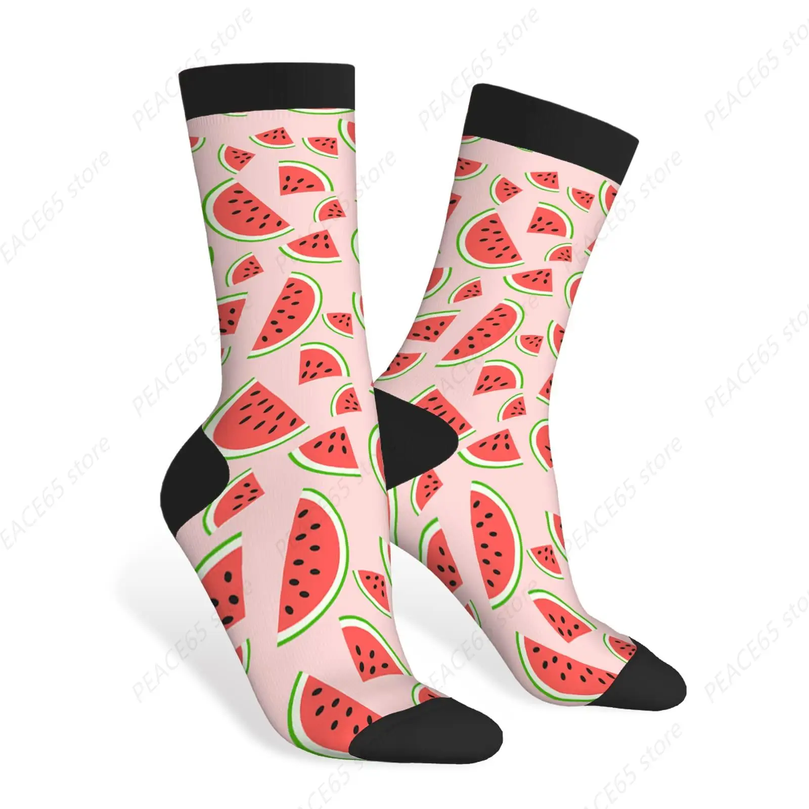 

Watermelon Funny Socks Pink Melon Slice Fresh Fruit Seed Sweet Juicy Novelty Casual Crew Socks Contrast Color Design