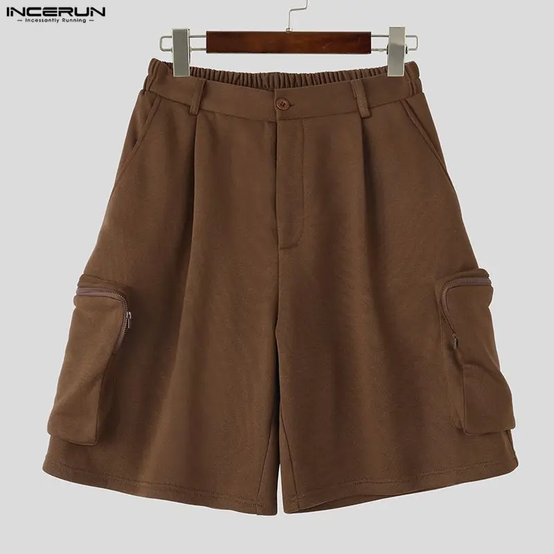 

Мужские шорты INCERUN: однотонные, на пуговицах, свободные, повседневные, уличный стиль, лето 2026, модные, для отдыха, с широкими штанинами