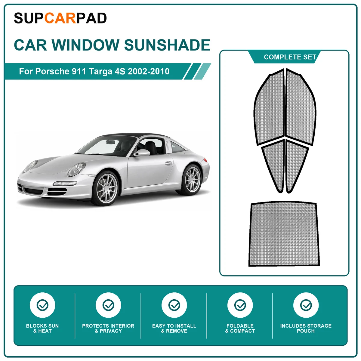 For Porsche 911 Targa 4S 2002-2010 Full Set Car Window Sunshades UV Block Privacy Heat Insulated Foldable Car Curtain