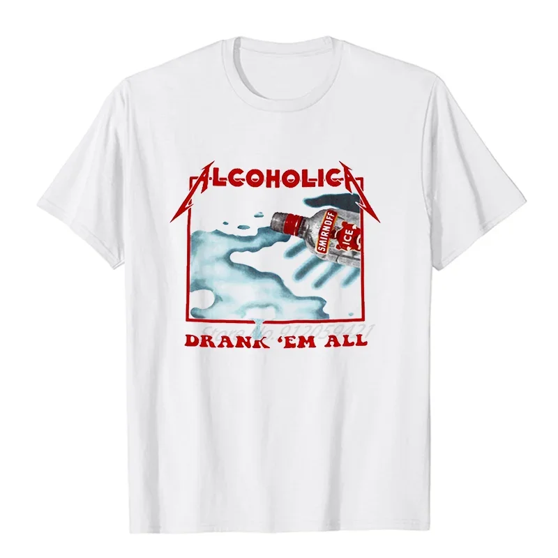 

Alcoholica Drank’em All Vodka Music graphic shirts over sized short sleeve Summer t Men's clothing heavyweight Collar Outfits