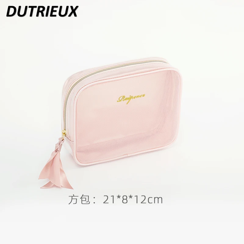 Japanese Style Ladies\' Make Up Case Bow Portable Storage Bag Sweet Cute Cosmetic Bag Solid Color Mini Cosmetic Bags for Women