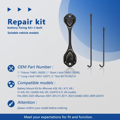 Imagen 2 del producto Kit de retención de batería con pernos en J de acero inoxidable 304 para Toyota 4Runner FJ Cruiser 4.0L V6 74481-26020 74451-35090 74451-52071