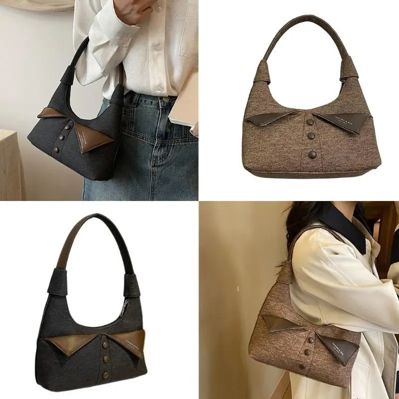 

Womens Contrasting Color Armpit Bag Korean Styles Shoulder Bag Elegant Handbag All-matching Underarm Bag Commuting Bag 20CA