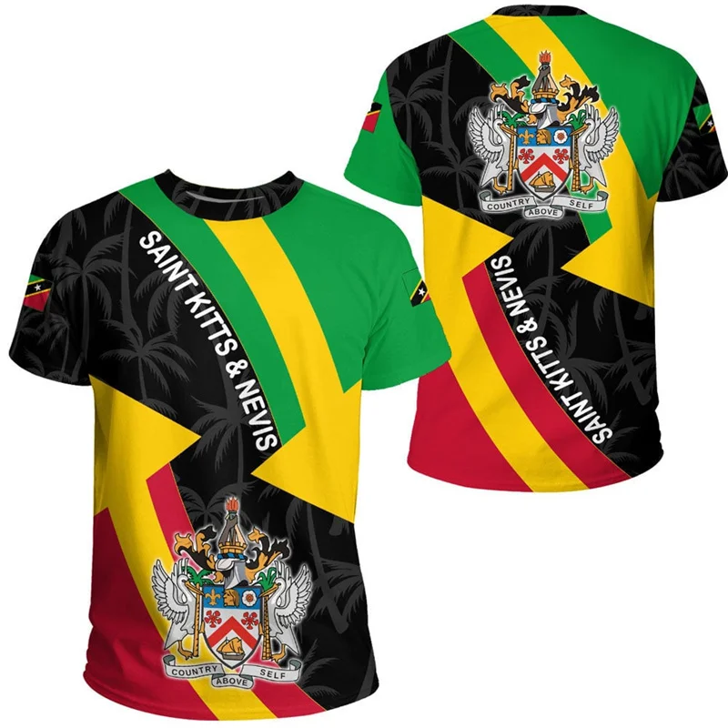 Saint Kitts And Nevis Flag T-Shirt For Men 3D Printed Coat Of Arms T Shirt Summer Short Sleeves Tops Casual Oversized Tee Shirts