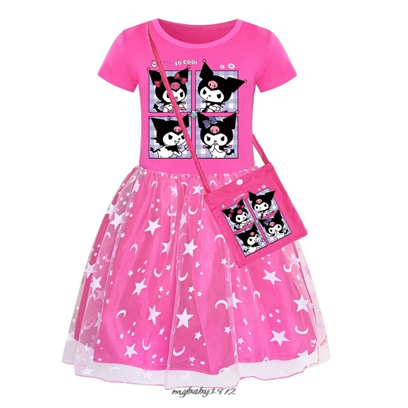 Sommer schöne Kuromi Melodie Kleidung Kinder ästhetische Grafik T-Shirt Regenbogen Kleid Mädchen Phantasie Hochzeits feier Prinzessin Vestidos