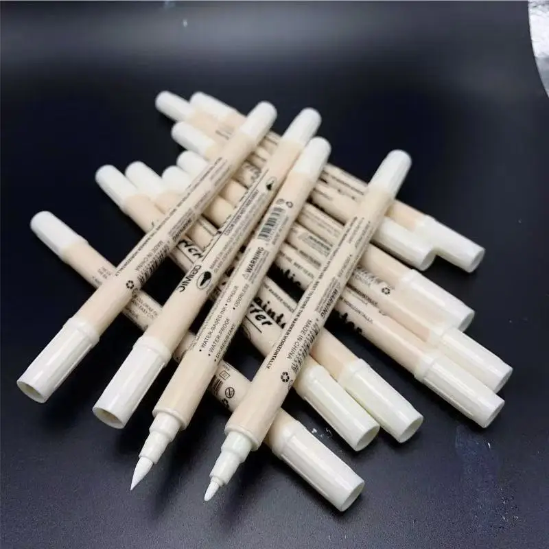 

5pcs White Acrylic Dual Tip Marker Brush & Fine Point Paint Pen Waterproof Quick Dry for Stone Glass Canvas Art