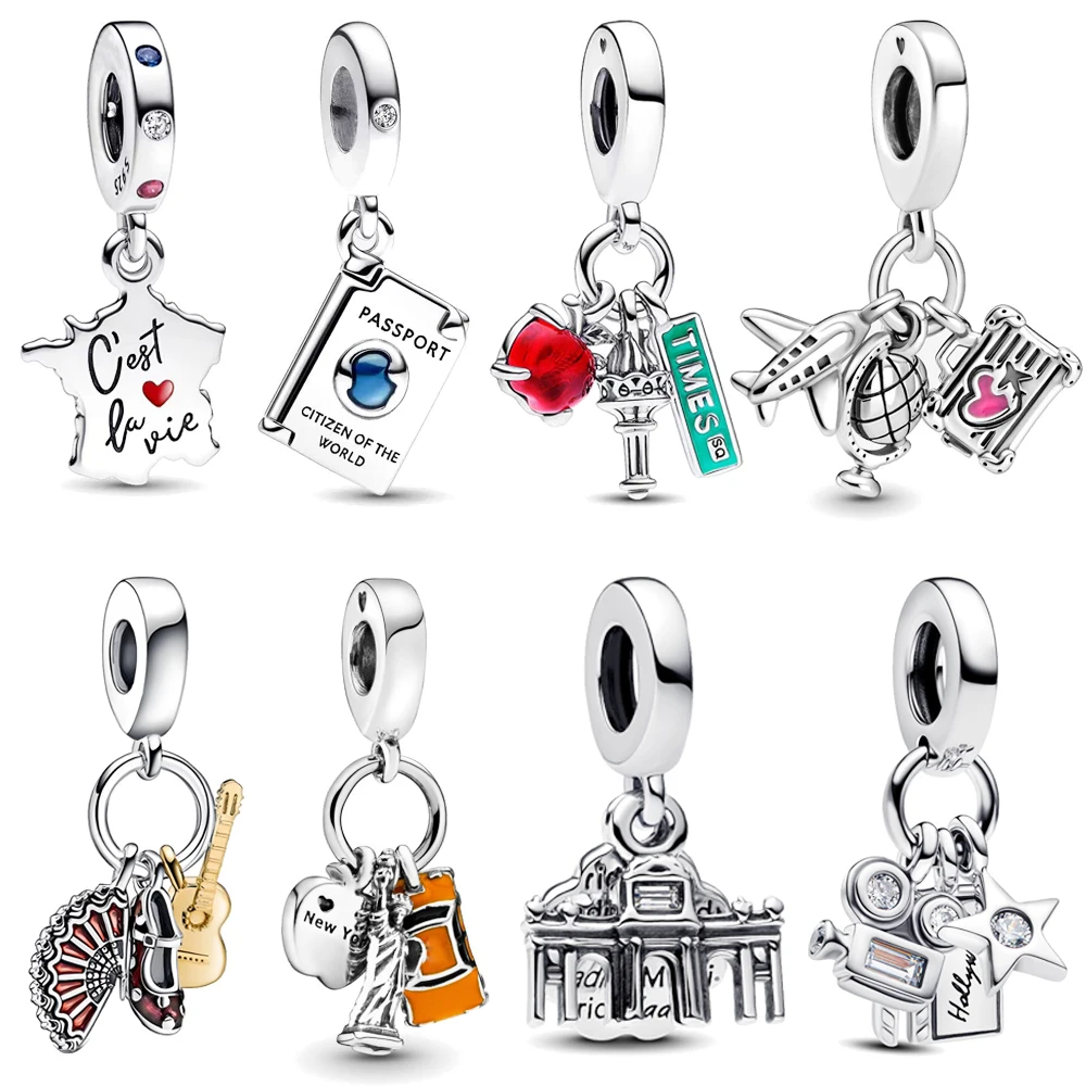 Hot Sale Airplane, Lighthouse, Statue of Liberty Dangle Charm Fit Original Pan Bracelet Pendant DIY Women Jewelry Travel Gifts
