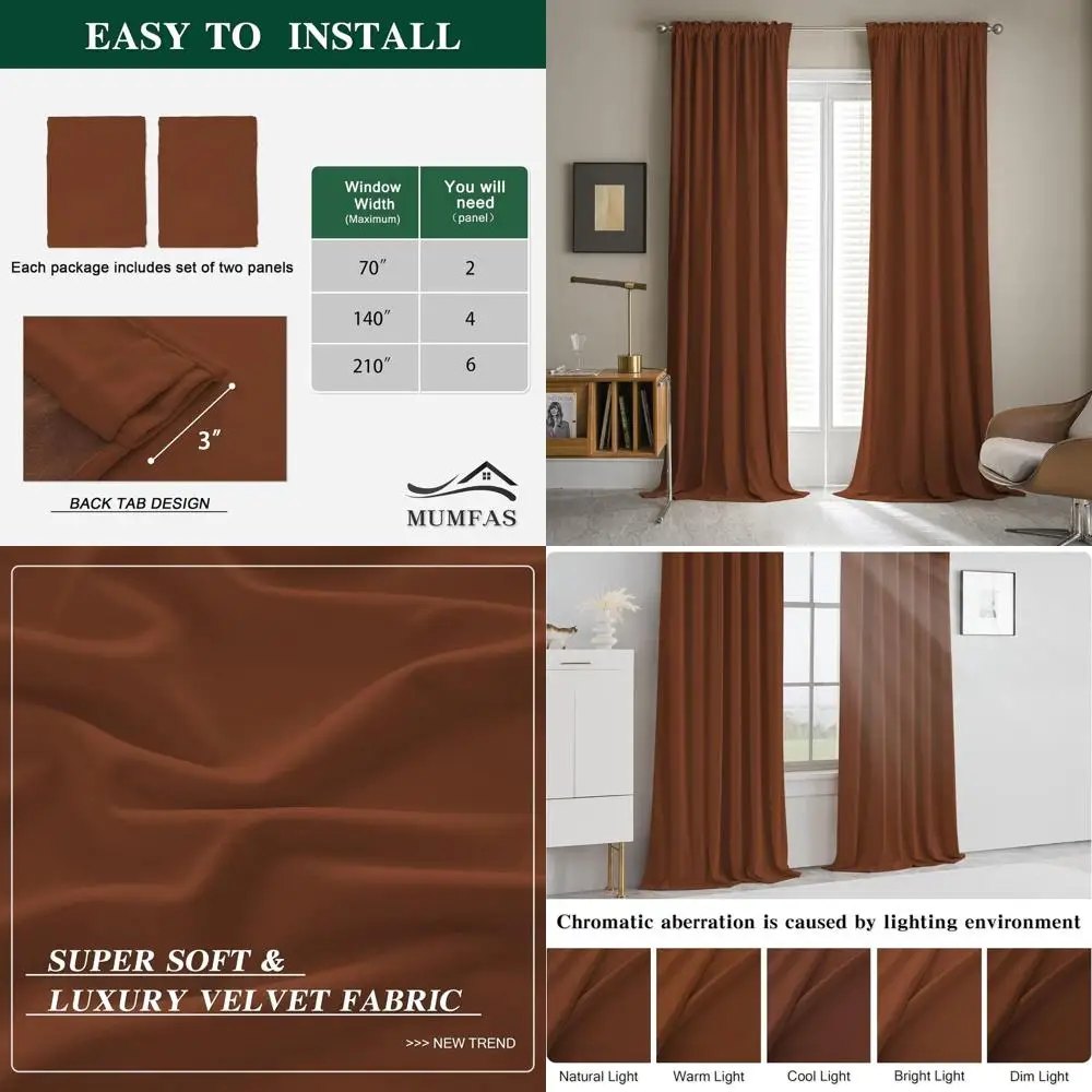 

Роскошные бархатные шторы цвета оранжевого бренда, длина 96 дюймов, термоизолирующие, светонепроницаемые, 2 штуки, ширина 52 дюйма