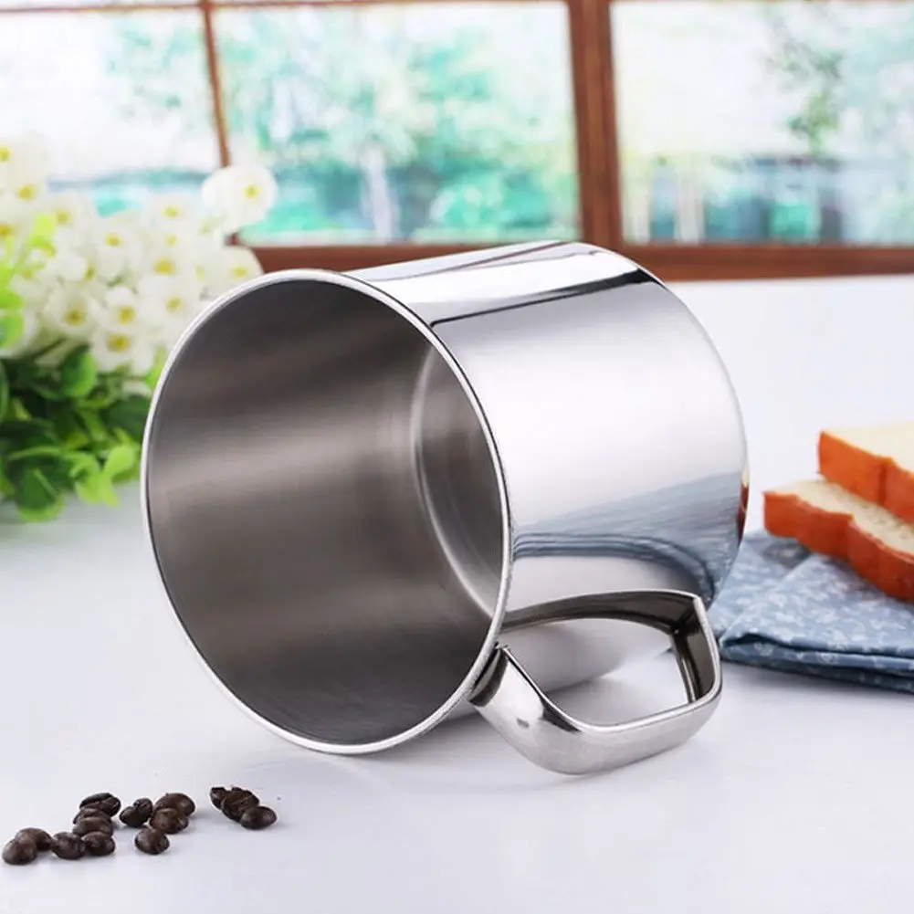 2018 Newest Sale Useful Coffee Tea Cup Lightweight Silver 200/380ML Handle Outdoor Portable Cup Stainless Steel