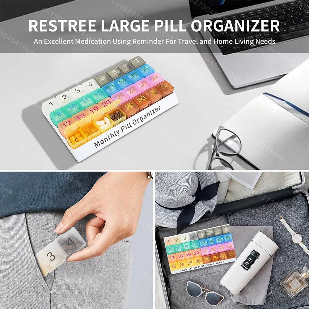 Monthly Pill Cases Travel Medicine Storage Container Moisture Proof Drug Dispenser 31 Days 32 Slots Pill Box Portable Organizer