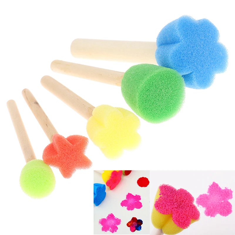 Random 5Pcs/Set Kids Toddler Sponge Stamp Brush Kits Flower Drawing Toys For Children Paint Art.