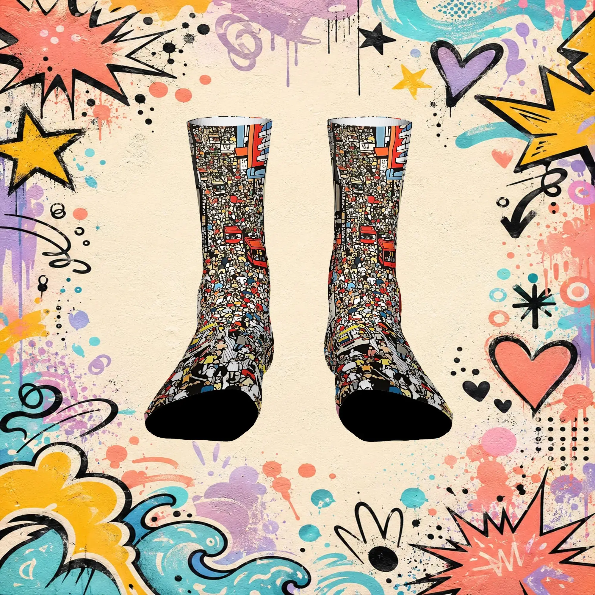 Fashion Vintage Mass Celebration Print Crazy Men's compression Socks Unisex  Funny Crew Sock