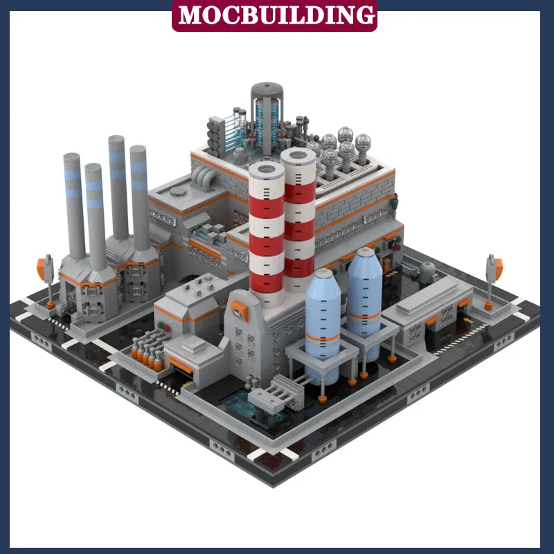 Micropolis Power Plant Building Industrial Model Building Block Assembly MOC Town Cleaning Collection Series Toys