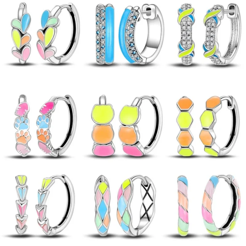 

925 Sterling Silver original scarіblo Colorful Claw Heart Shaped Luminous Earrings For Women Paired with stones falling Jewelry