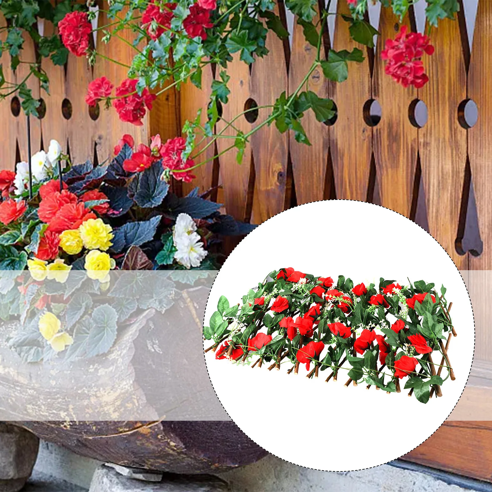 Dinding Taman yang Dapat Diperluas dengan Tanaman Merambat Daun Buatan Tetap dan Pagar Teleskopik Kayu Desain Bunga untuk Dekorasi