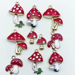 6/10Pcs Cartoon Mushroom Pendant Alloy Enamel Mushroom Charms Summery Red Cute Mushroom Pendant DIY Accessories For Making Jewel