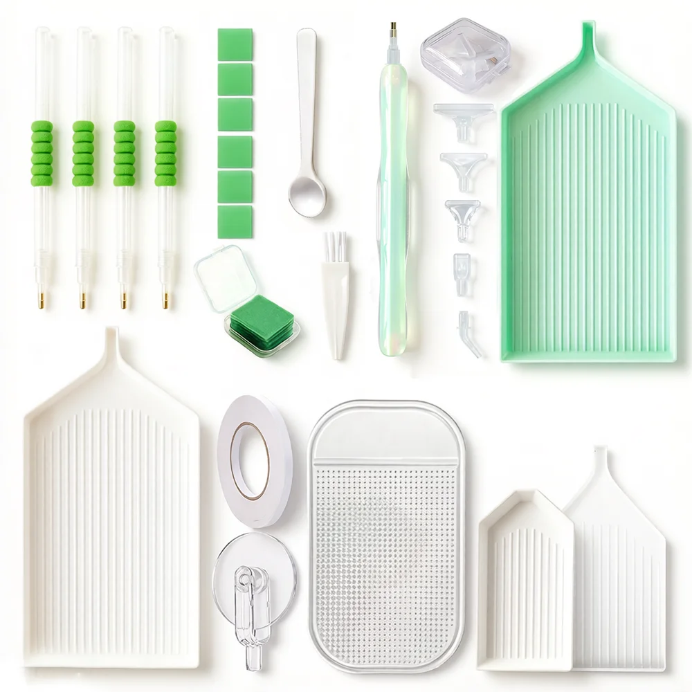Kit de Accesorios para Pintura de Diamantes con Lápiz Multi-Punta, Bandeja de Cera, Pinzas y Herramientas de Bordado para Manualidades DIY, Punto de Cruz y Scrapbooking