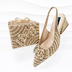 Doershow nice African Shoes And Bag Matching Set With GOLD Hot Selling Women Italian Shoes And Bag Set For Wedding HKK1-17