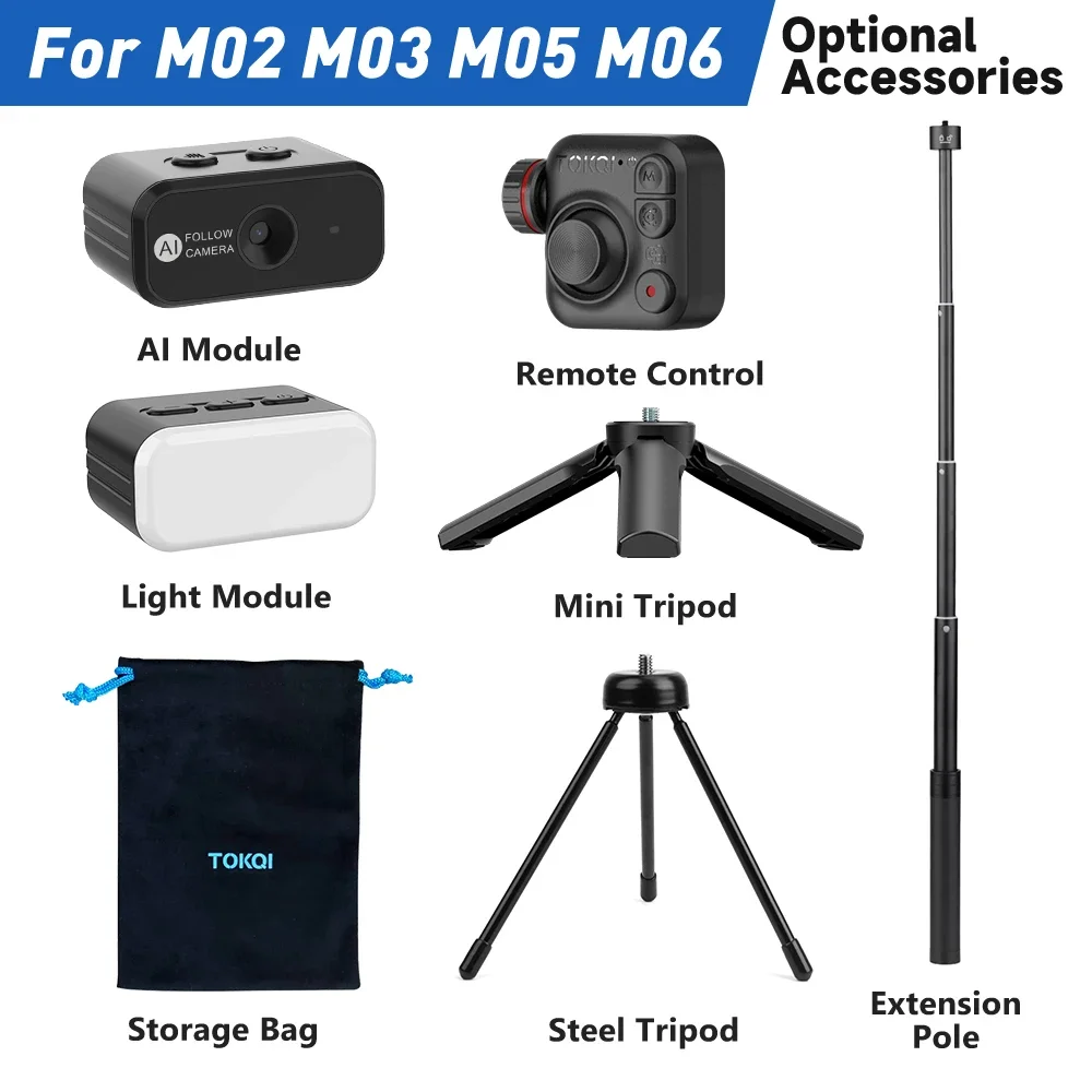 

for AXNEN TOKQI M02 M03 M05 M06 Gimbal, Optional Accessory AI Module / Light Module / Extension Rod / Steel Tripod