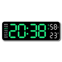 Large Digital Wall Clock Temperature and Humidity Week Display Electronic LED Table Alarm Clock 12/24H Green